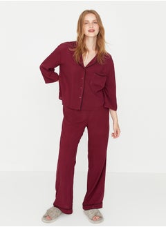 trendyol Burgundy Piping Viscose Woven Pajama Set THMAW21PT0292  - Image 1
