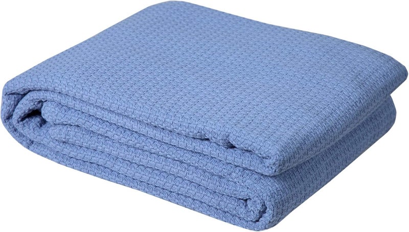 DOLLCENT 100% Cotton California King Size Blanket For Bed, Premium Combed Lightweight Blankets, Washed Breathable Cozy Bed Throw Blanket, Blue Cal King Cotton Blankets For All Season: Blue (102"x108") - Image 2