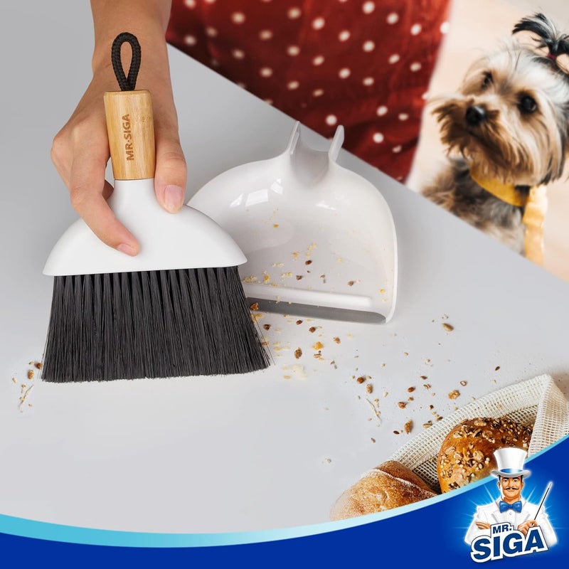 Mr Siga MR.SIGA Mini Dustpan and Brush Set with Bamboo Handle - Portable Cleaning Combo - Image 4