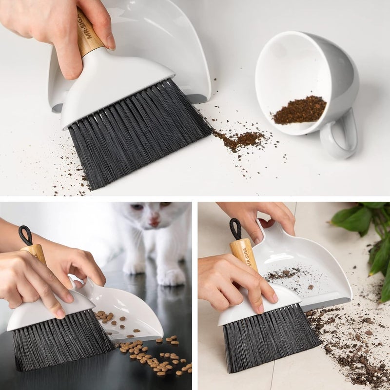 Mr Siga MR.SIGA Mini Dustpan and Brush Set with Bamboo Handle - Portable Cleaning Combo - Image 5