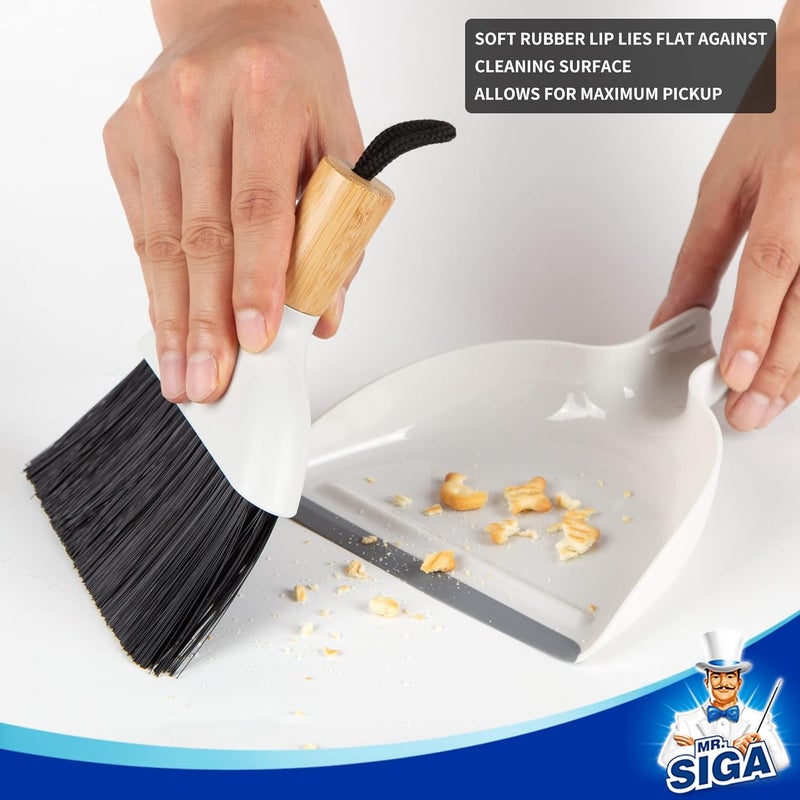 Mr Siga MR.SIGA Mini Dustpan and Brush Set with Bamboo Handle - Portable Cleaning Combo - Image 3