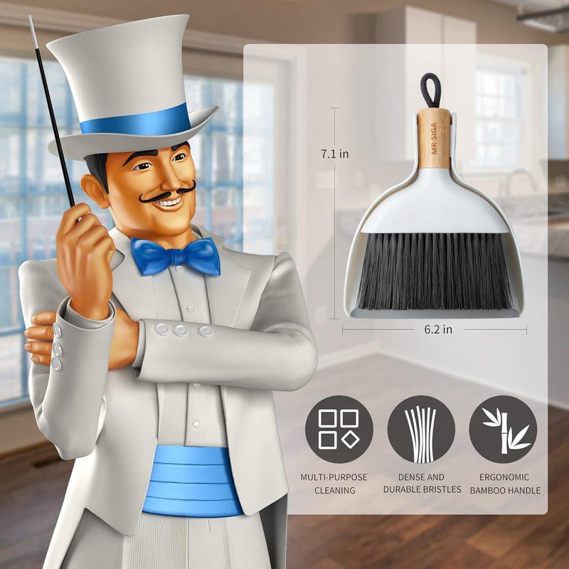 Mr Siga MR.SIGA Mini Dustpan and Brush Set with Bamboo Handle - Portable Cleaning Combo - Image 2