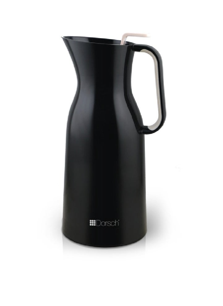 Dorsch Danish Design Vacuum Jug - 1L Premium Double-Walled Glass Liner, BPA-Free, Insulated Rubber Handle, Leakproof Lid - Ergonomic, Sleek Design - Keeps Hot for 12 Hours & Cold for 24 Hours - Perfect for Tea, Coffee, Water (Black)  - Image 1