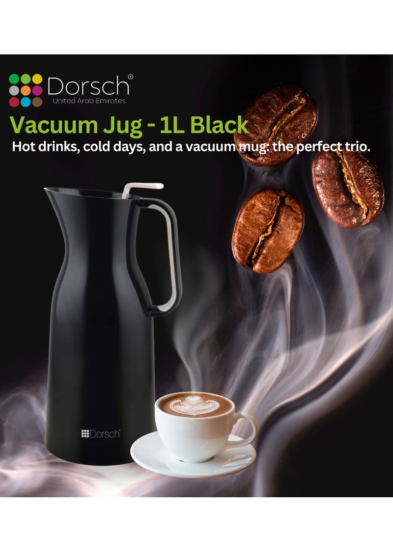 Dorsch Danish Design Vacuum Jug - 1L Premium Double-Walled Glass Liner, BPA-Free, Insulated Rubber Handle, Leakproof Lid - Ergonomic, Sleek Design - Keeps Hot for 12 Hours & Cold for 24 Hours - Perfect for Tea, Coffee, Water (Black)  - Image 5