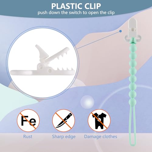 Slotic 4-Pack Silicone Pacifier Clips with One-Piece Beads for Baby Boys and Girls - Flexible and Rust-Free Holders for Teething Relief and Baby Essentials, Safe for Newborns (Blue) - Image 2