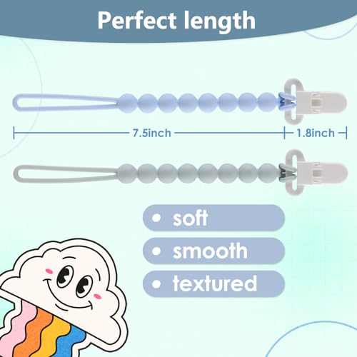 Slotic 4-Pack Silicone Pacifier Clips with One-Piece Beads for Baby Boys and Girls - Flexible and Rust-Free Holders for Teething Relief and Baby Essentials, Safe for Newborns (Blue) - Image 5