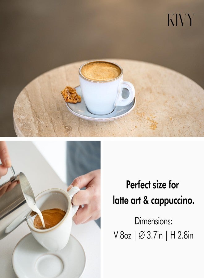 KIVY Cappuccino cups set of 4 [8oz] - Thick-walled stoneware cappuccino cup set for latte art - Cappuccino coffee cups - Tazas de cafe - Latte cups - Latte art cup and saucer set of 4 - Green, Blue - Image 4