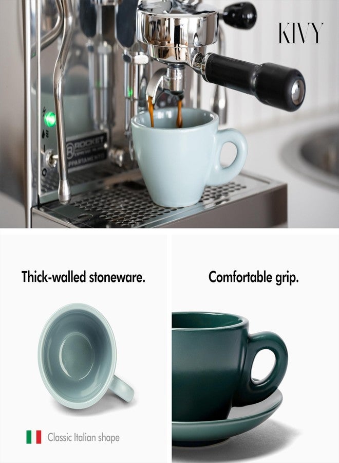 KIVY Cappuccino cups set of 4 [8oz] - Thick-walled stoneware cappuccino cup set for latte art - Cappuccino coffee cups - Tazas de cafe - Latte cups - Latte art cup and saucer set of 4 - Green, Blue - Image 2