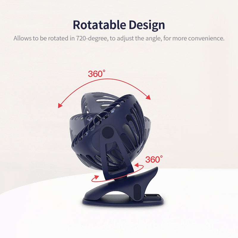 Yoobao Portable USB Fan 4-Speed Brush-less Motor Clip Design - 720-Degree Rotation Lightweight USB Fan for Sleeping Blue - Image 3