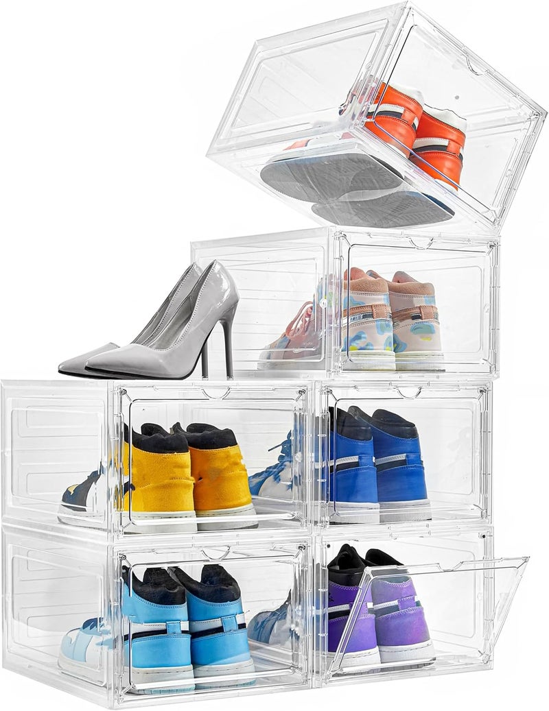 Attelite Shoe Box Organizer,Set of 6,Stackable Plastic Shoe Box with Clear Door, Shoe Storage Box Containers,For Display Sneakers,Easy Assembly,Fit up to US Size 12(13.4”x 10.6”x 7.4”) - Image 1