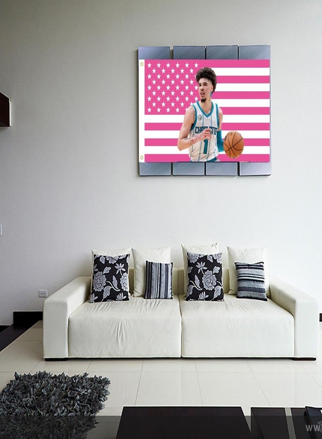 MAGJIUKE Lamelo American Flag Wall Tapestry,Pink Ball Wall Hanging Decor for Bedroom,3x5 Ft with Brass Grommets for College Dorm Room Bedroom Outdoor Parties Decor - Image 5
