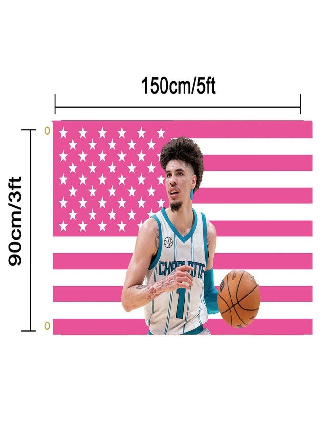 MAGJIUKE Lamelo American Flag Wall Tapestry,Pink Ball Wall Hanging Decor for Bedroom,3x5 Ft with Brass Grommets for College Dorm Room Bedroom Outdoor Parties Decor - Image 2