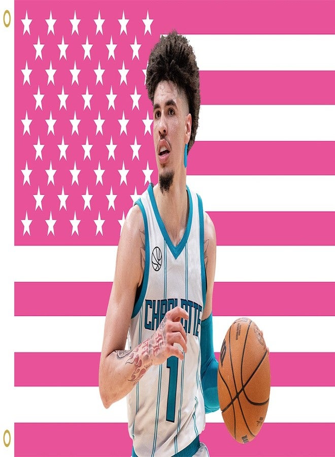 MAGJIUKE Lamelo American Flag Wall Tapestry,Pink Ball Wall Hanging Decor for Bedroom,3x5 Ft with Brass Grommets for College Dorm Room Bedroom Outdoor Parties Decor - Image 1