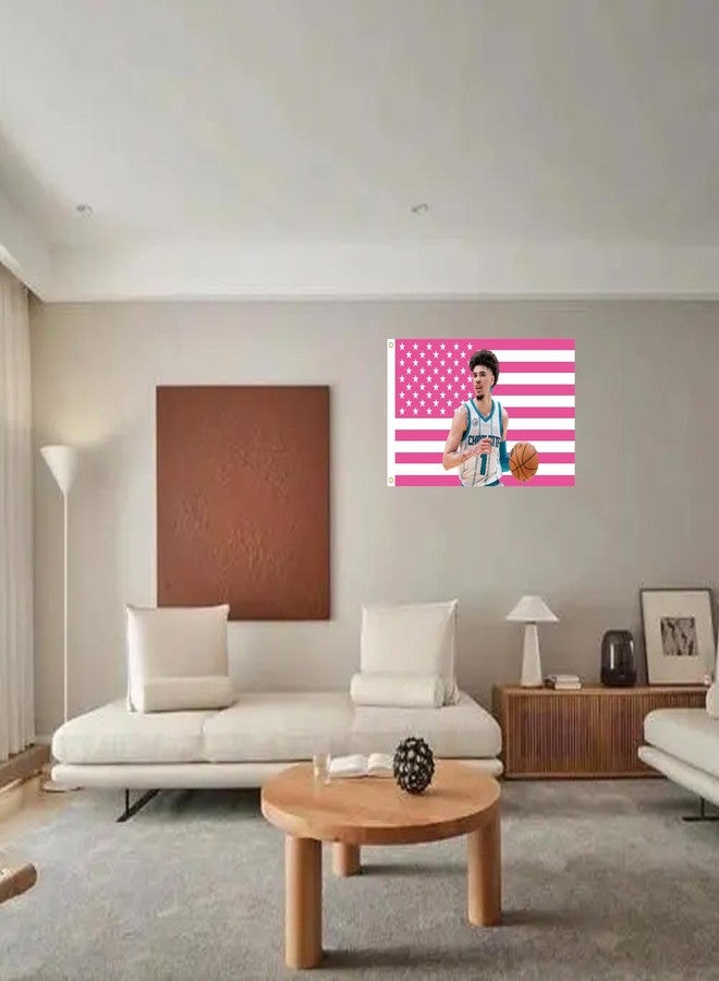 MAGJIUKE Lamelo American Flag Wall Tapestry,Pink Ball Wall Hanging Decor for Bedroom,3x5 Ft with Brass Grommets for College Dorm Room Bedroom Outdoor Parties Decor - Image 4