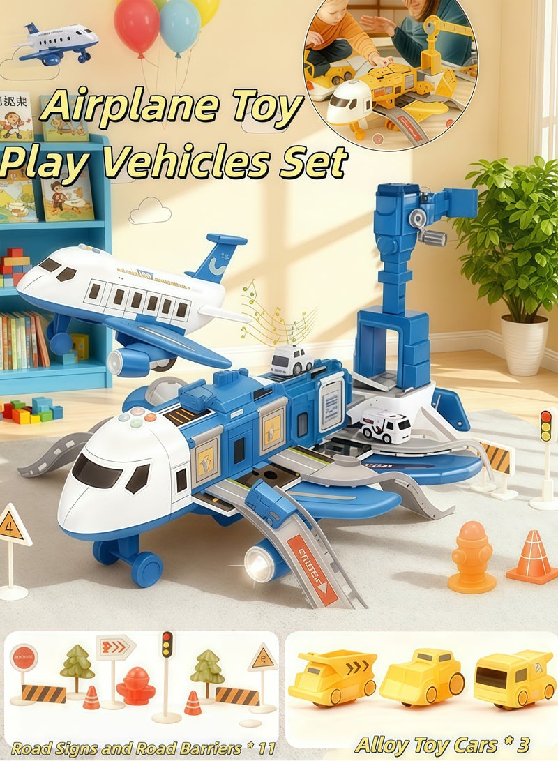 إيزي سو مجموعة مركبات نقل وطائرات بناء كهدية للأطفال، مع 3 شاحنات بناء مصبوبة، و11 علامة طريق - مناسبة للأولاد والبنات من سن 3 و4 و5 و6 سنوات - Image 1