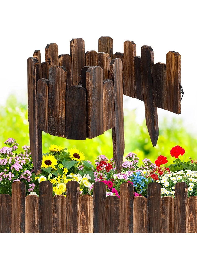 LINGWEI Wooden Picket Fence 120x30x1cm Garden Edging Border Interlocking Panels Lawn Patio Fencing Barrier Brown - Image 1