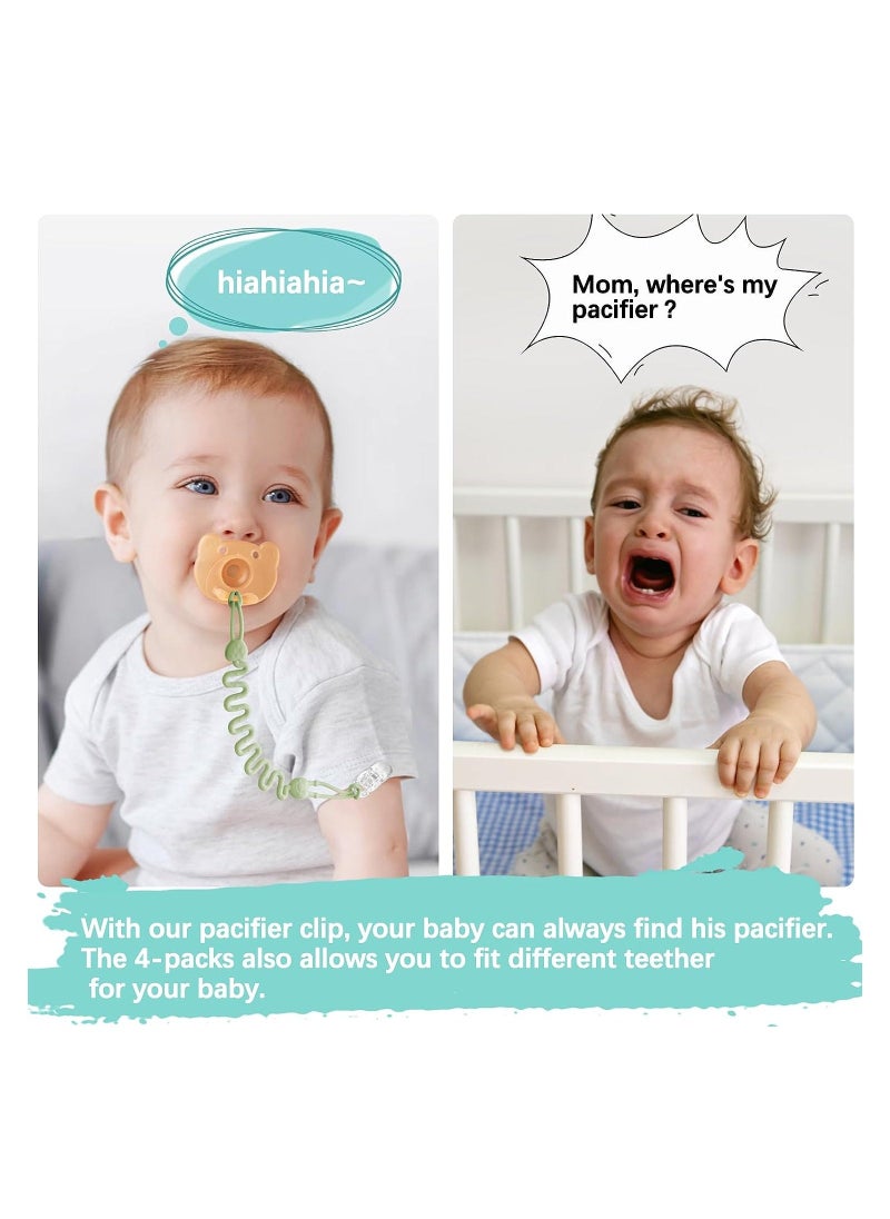 SYOSI 4 Pack Pacifier Clips Silicone Pacifier Holder with One-Piece Beads for Baby Boys and Girls Teething and Newborns Applies to Car Seat Toy Teether Toy High Chair Stroller Accessories - Image 4