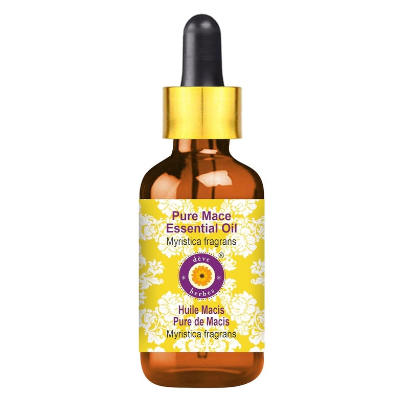 Deve Herbes Deve Herbes Mace Essential Oil Myristica fragrans with Glass Dropper Pure NonSticky Nongreasy Lightweight Men Women All Skin Types Steam Distilled 100ml  - Image 1