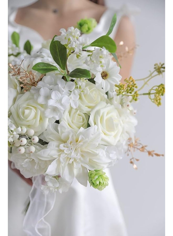 DUNISO Artificial Flower Combination Box Set, Gradient Color Flowers And Leaves With Stems, Suitable For DIY Wedding Bouquets, Centerpieces, Baby Showers, Home Decorations(White) - Image 3