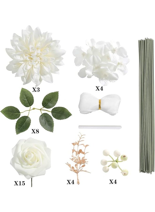 DUNISO Artificial Flower Combination Box Set, Gradient Color Flowers And Leaves With Stems, Suitable For DIY Wedding Bouquets, Centerpieces, Baby Showers, Home Decorations(White) - Image 2
