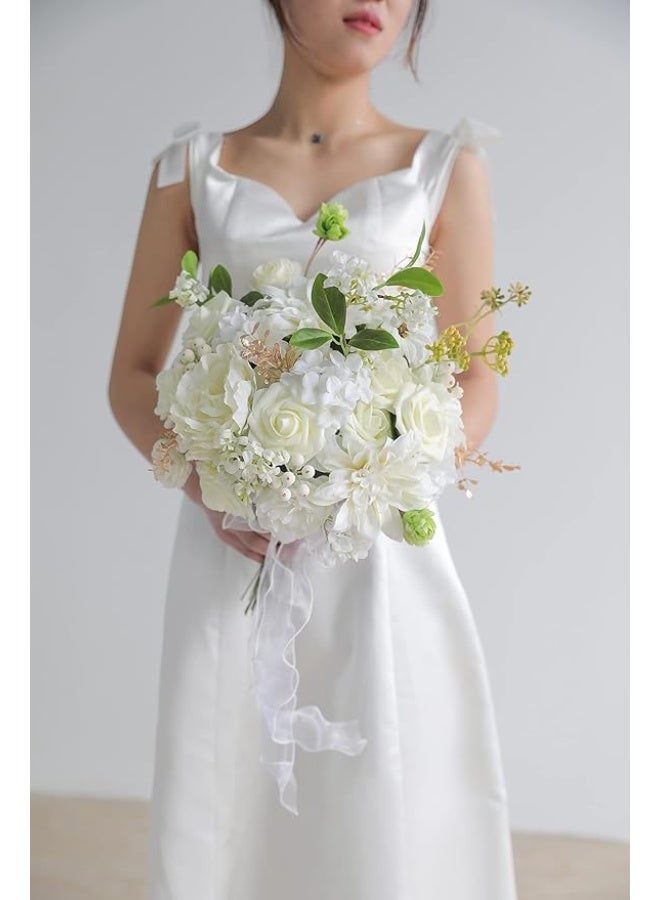 DUNISO Artificial Flower Combination Box Set, Gradient Color Flowers And Leaves With Stems, Suitable For DIY Wedding Bouquets, Centerpieces, Baby Showers, Home Decorations(White) - Image 4