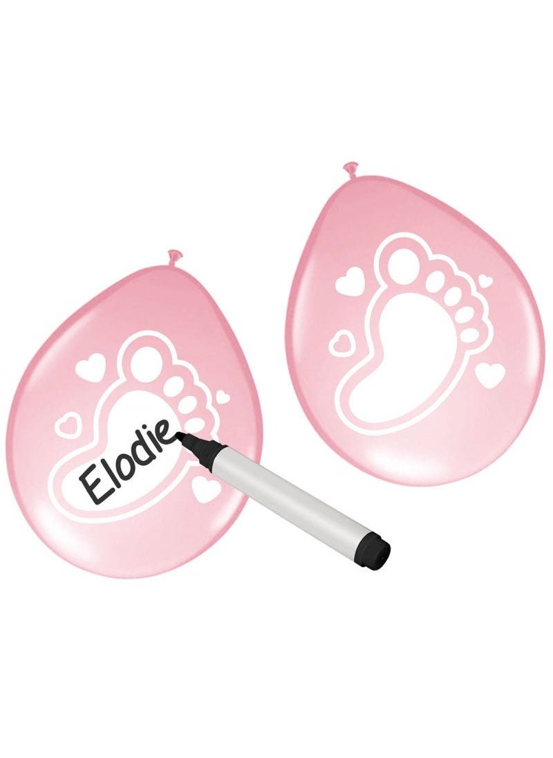 فولات بالونات اسم الطفل الوردية القابلة للكتابة عليها من اللاتكس بطول 30 سم، عبوة من 6 قطع