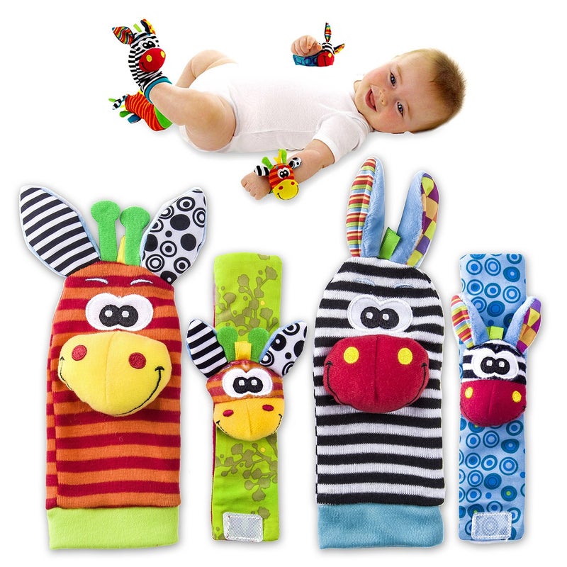 Funky Planet Sozzy Socks Baby Toys - Sensory Toys For Babies - Baby Foot Rattle - Baby Hand Foot - Baby Sensory Toys - Baby Rattle 4pcs - A Toy Developing Baby's Senses For A Newborn Baby - Soft Toy - Image 1