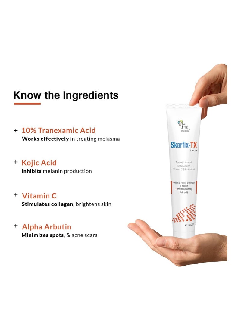 FIXDERMA Fixderma 10% Tranexamic Acid + 2% Kojic Acid + 1% Arbutin SKARFIX -TX Face Cream For Melasma | Pigmentation Removal Cream | Uneven Skin Tone, Help to Reduces Dark Spots and Blemishes - 30 gm  - Image 4