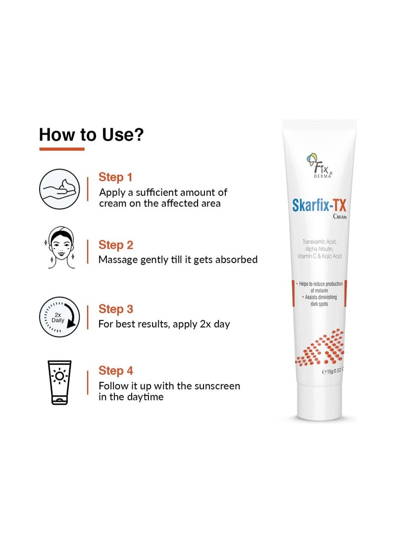FIXDERMA Fixderma 10% Tranexamic Acid + 2% Kojic Acid + 1% Arbutin SKARFIX -TX Face Cream For Melasma | Pigmentation Removal Cream | Uneven Skin Tone, Help to Reduces Dark Spots and Blemishes - 30 gm  - Image 5