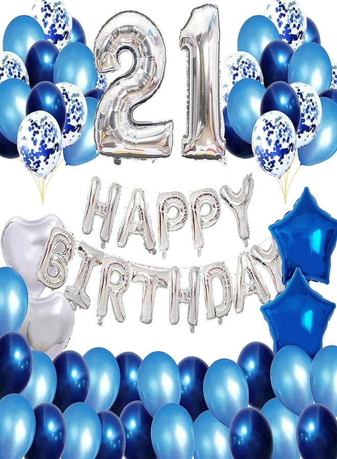 Secret Number 21 Latex Confetti Balloon - Blue