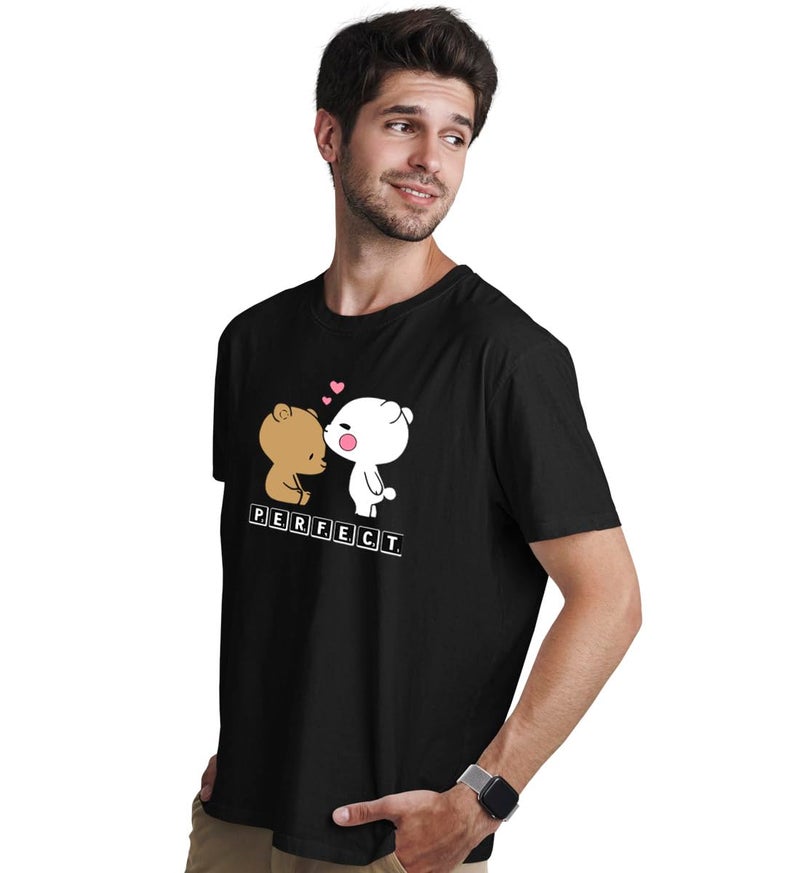 INDISSH Couple Matching T-Shirt Combo | Round Neck 100% Cotton Tshirt for Men and Women - CPL_RNM-Perfect-BLK-XS_WRN-Pair-BLK-M - Image 3