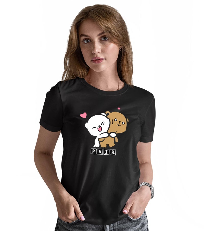 INDISSH Couple Matching T-Shirt Combo | Round Neck 100% Cotton Tshirt for Men and Women - CPL_RNM-Perfect-BLK-XS_WRN-Pair-BLK-M - Image 2