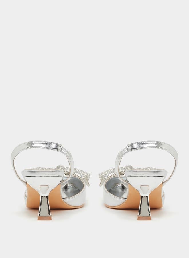 Styli Pointed Toe Ribbon Sling Back Shoes - Image 5