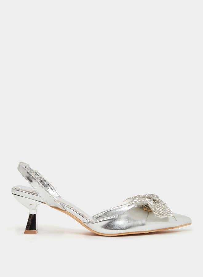 Styli Pointed Toe Ribbon Sling Back Shoes - Image 1