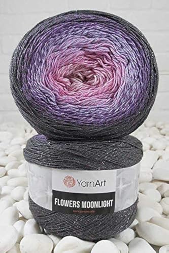 YarnArt Flowers Moonlight Glitter Cotton Yarn, Soft, Rainbow Crochet, Metallic Lurex handknit Shiny, Silvery Cake, Multicolor Cotton, 1 Skein Weight 9.17oz Lenght 393.7 inches, 1 Fine Yarn (3276) - Image 1