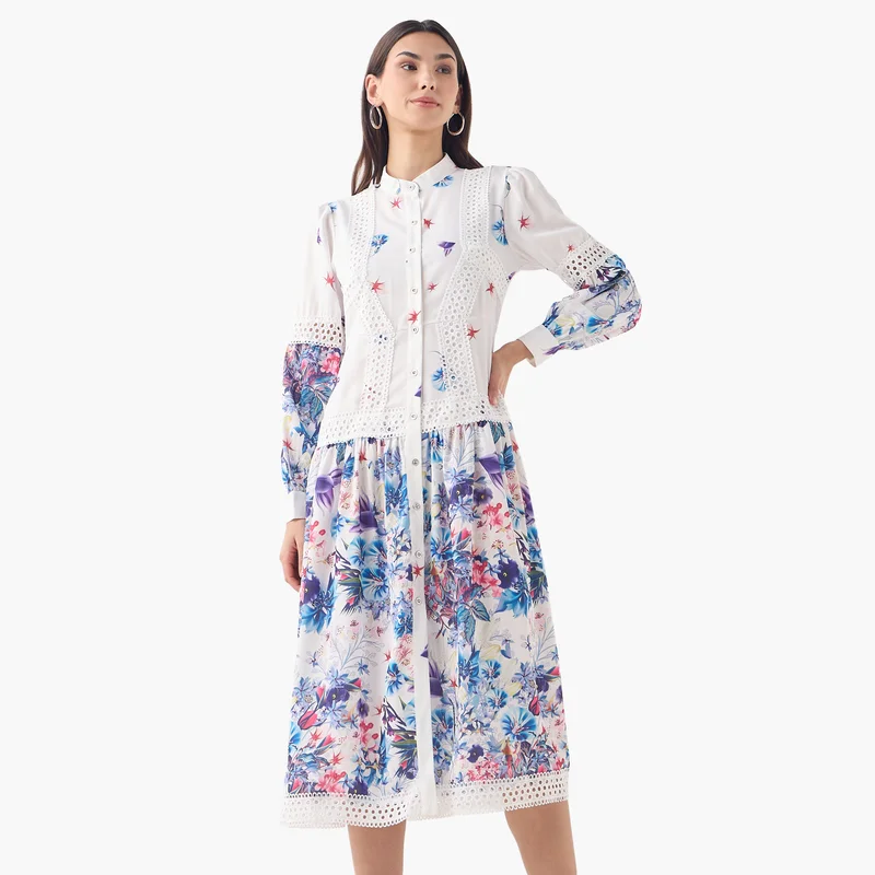 2Xtremz 2Xtremz All-Over Floral Print Dress with Mandarin Collar