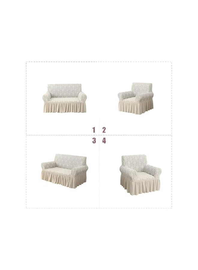 The Bros 260 GSM Jacquard Sofa Cover, 3+1+1, 3 Seater 140/180 cm, 1 Seater 180/230 cm - Elegant, Durable Sofa Cover for Style & Protection(Cream) - Image 3