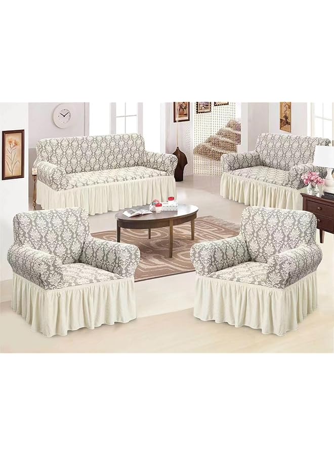 The Bros 260 GSM Jacquard Sofa Cover, 3+1+1, 3 Seater 140/180 cm, 1 Seater 180/230 cm - Elegant, Durable Sofa Cover for Style & Protection(Cream) - Image 1