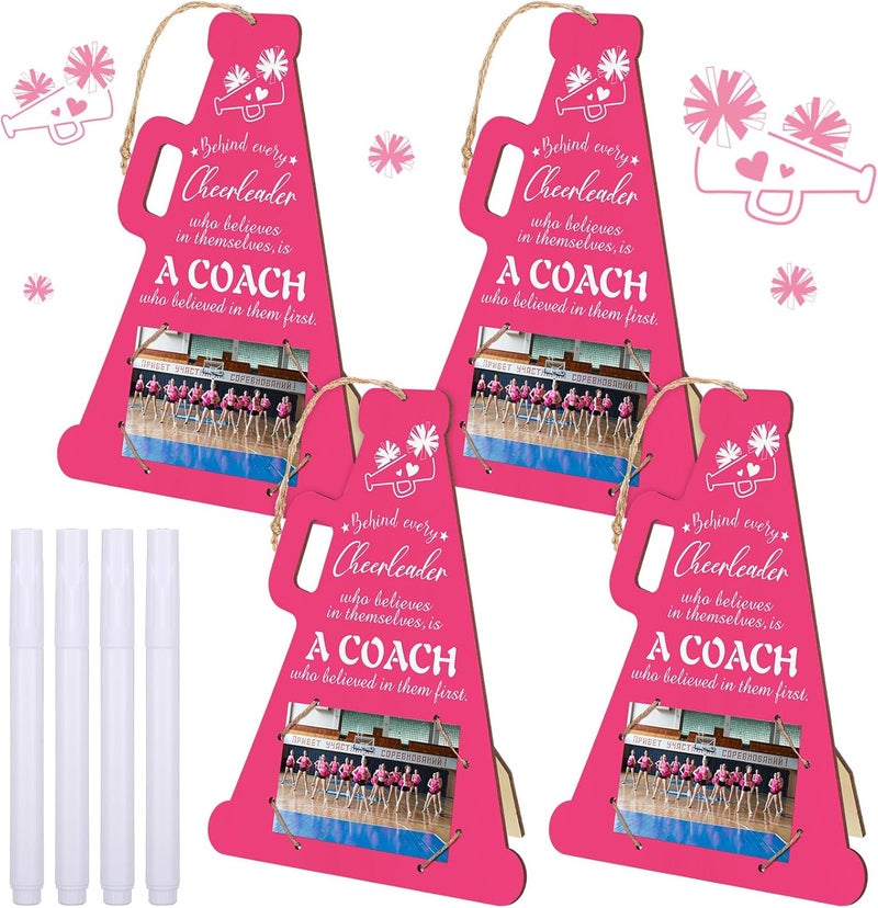 Qunclay Qunclay 8 Pcs Cheer Coach Frame Gift Cheerleading Coach Cheerleader Frame Wood Photo Picture Frame with Pen Thanks You Coach Gift from Team Coaches Appreciation Plaque for Office Home Desk Decor - Image 1