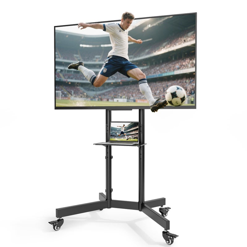 ECOTINY Upgraded Rolling TV Stand for 32-86 Inch TVs up to 200 lbs, Heavy Duty Mobile TV Cart with Laptop Shelf, Height Adjustable Portable TV Stand with Lockable Wheels, Max VESA 600x400mm, HW1285BK - Image 1