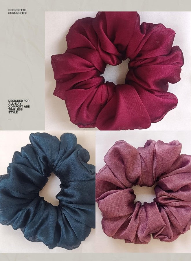 GOAWAY Georgette Scrunchies For Women? Stylish Soft Handmade Scrunchie With Strong Elastic Rubber Band Hair Accessories Women ||3 Combo||(Multicolour) - Image 3