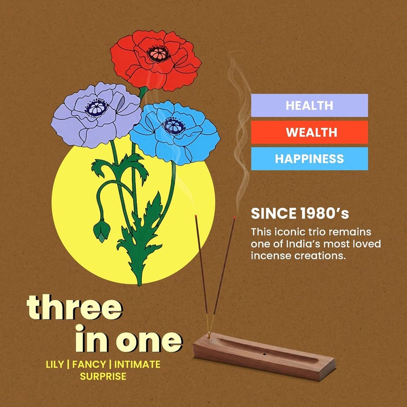 Cycle Brand Three in One Incense Sticks | 9'' Inch Agarbatti Sticks with 40 Mins Burning time | 3 Signature Natural Fragrances Floral, Woody, Lily | 21 Sticks/Pack, 12 Packs/Box, 252 Sticks/Box - Image 4