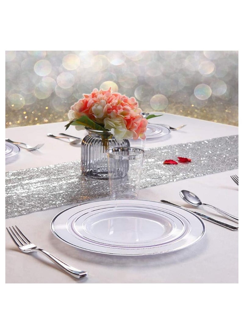 Alissa 175 Piece Silver Dinnerware Set 25 Piece 10.25 Inches Dinner Plates 25 Piece 7.5 Inches Salad Plates 25 Piece 10 Oz Silver Rim Plastic Cups 25 Piece Print Napkins 25 Spoons 25 Piece Forks 25 Piece Knifes  - Image 4
