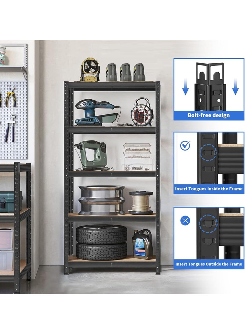 M.A&F's 5-Tier Storage Shelves, Garage Storage, Boltless Assembly, Adjustable Shelving Unit, for Shed Warehouse Basement Kitchen (Black) - Image 2