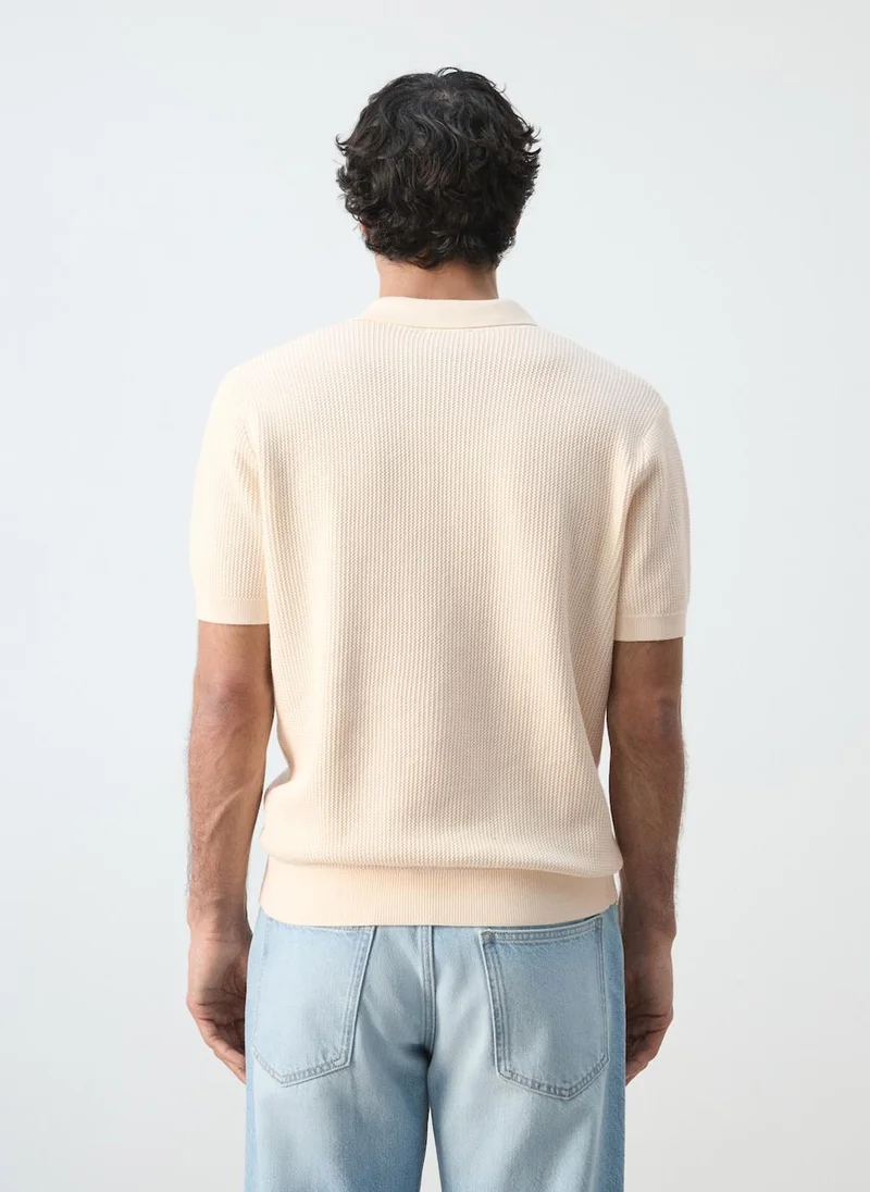 Mango Man 100% cotton structured knit polo with buttons