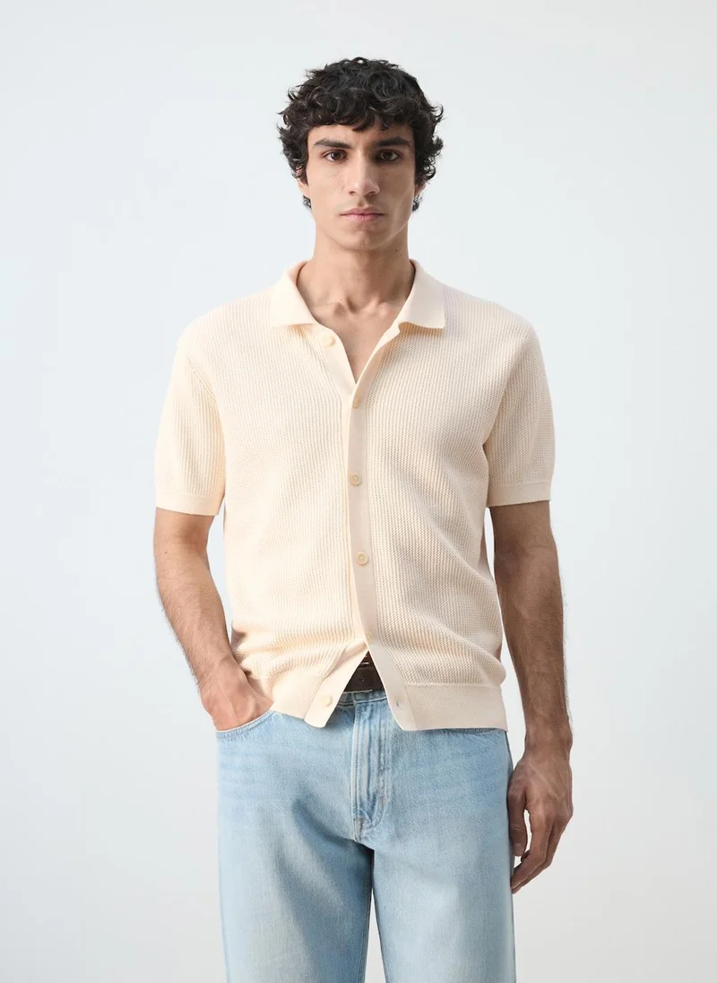 Mango Man 100% cotton structured knit polo with buttons