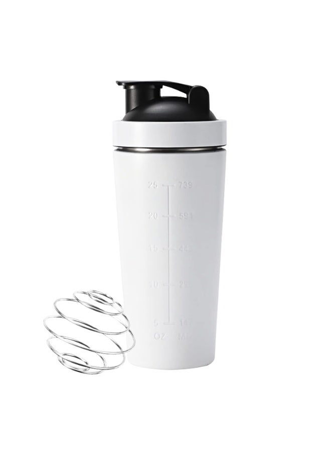 KOWVOWZ Shaker Bottle with Wire Whisk, Protein Shaker Bottle for Protein Mixes, Stainless Steel Shaker Bottle, Metal Shaker Bottle,Large Shaker Bottle 25oz (739ml), BPA Free,Leak Proof Design (White) - Image 1