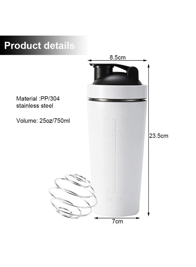 KOWVOWZ Shaker Bottle with Wire Whisk, Protein Shaker Bottle for Protein Mixes, Stainless Steel Shaker Bottle, Metal Shaker Bottle,Large Shaker Bottle 25oz (739ml), BPA Free,Leak Proof Design (White) - Image 2