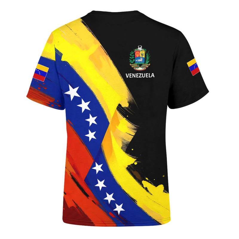BJU Venezuela Flag T-Shirt Badge Novelty Printed Tee Crewneck Short Sleeve Casual Top Unisex - Image 3