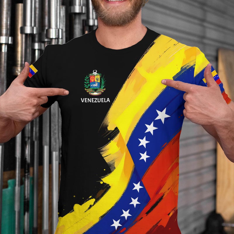 BJU Venezuela Flag T-Shirt Badge Novelty Printed Tee Crewneck Short Sleeve Casual Top Unisex - Image 2